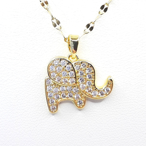 None Jewelry - Cute Elephant Necklace Diamond czs Gold Plated Stainless Steel Hypoallergenic